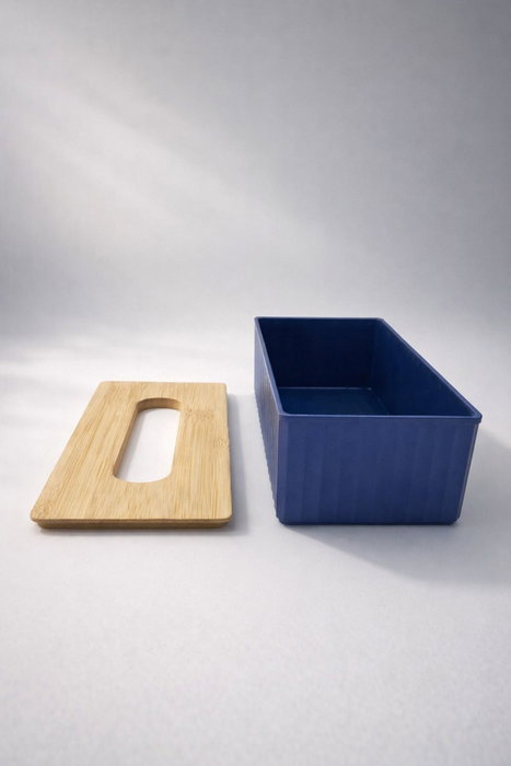 Hermia Servilletero Azul con Tapa de Bambú BU0118